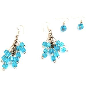 Two Pairs Aqua Blue Geometric Drop-down Earring Set
